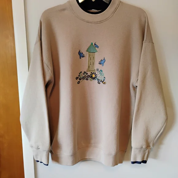 Woman's Vintage L Beige Sweatshirt with Embroidered Design - Picture 14 of 14
